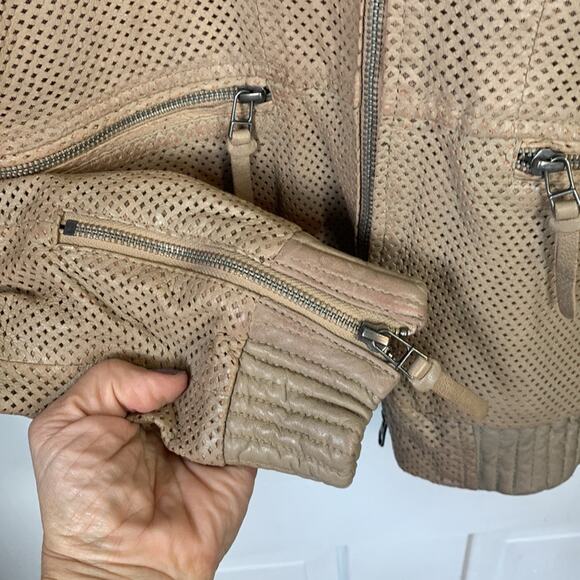 Bano eeMee Women’s Leather Tan Canadian Made Mesh Moto Jacket Size 4 - Picture 5 of 10